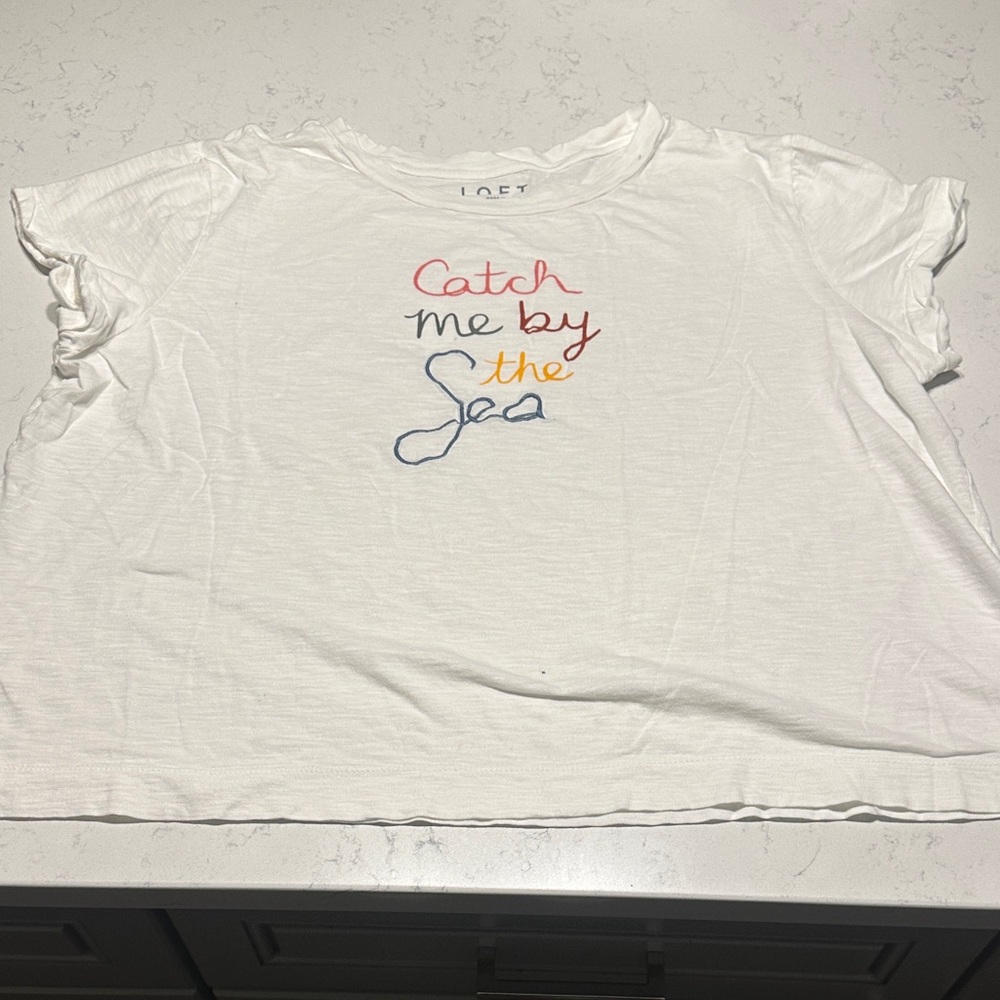 LOFT Cream T-Shirt with Red Embroidery